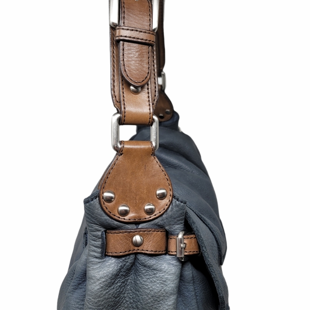 Kenneth Cole NY Blue Grey Leather Shoulder Bag - Picture 3 of 12